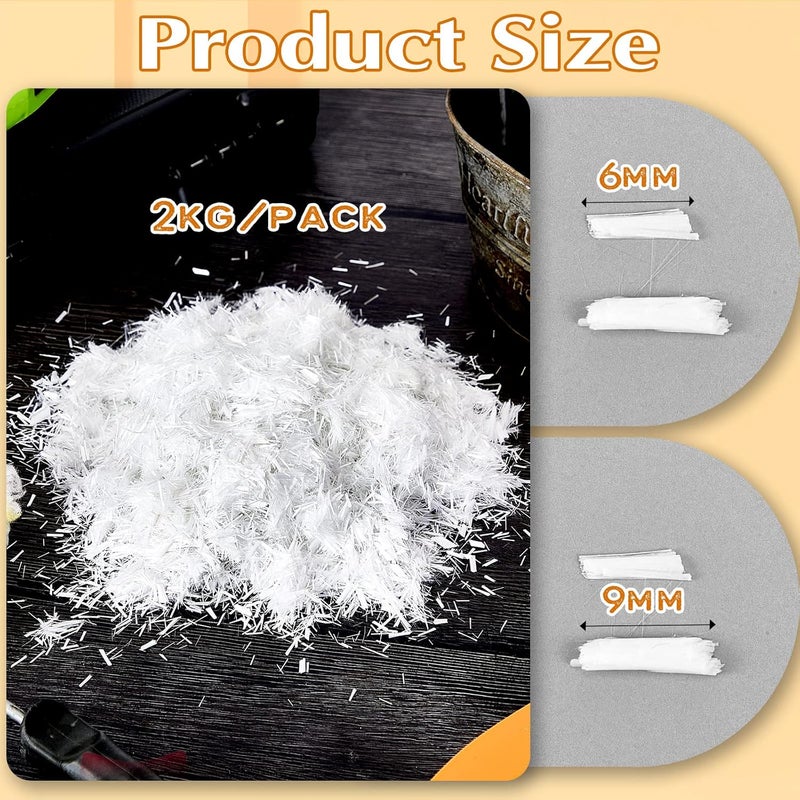 Fabbay 4.4 Lb Fiberglass for Cement 6mm and 9mm Mortar Concrete Fiberglass Chop Strands Fiber Reinforcement Anti Seepage Anti Cracking White Milled Glass Fiber for Concrete Cement, Building Wall Garden Floor - Image 2
